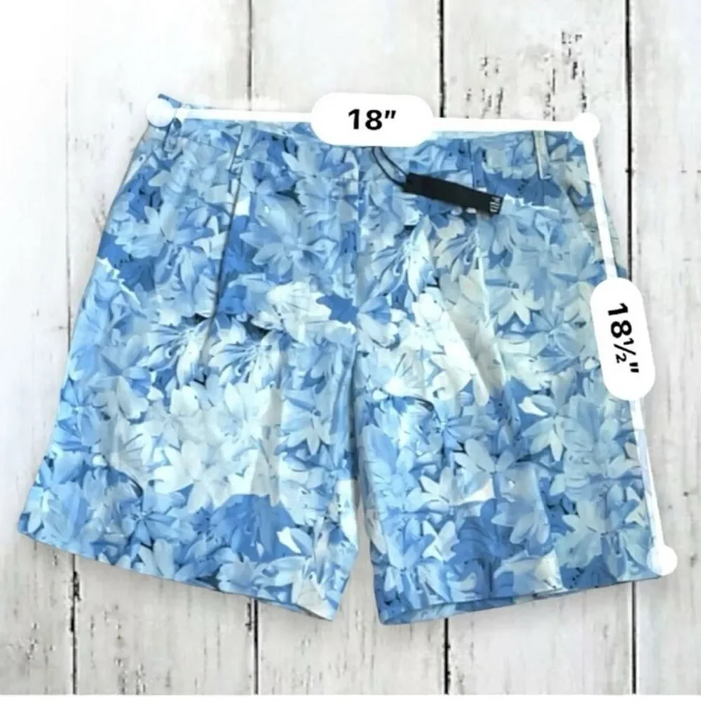 Tibi Shorts 10 NEW Blue Floral Silk and Linen 9” Inseam